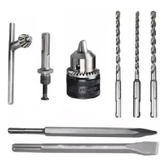Kit Adaptador 9 Peças Mandril Chave Aperto Brocas Martelete Foto 1