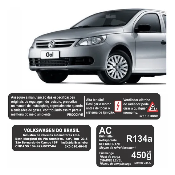 Kit Adesivo Etiquetas Motor Volkswagen G5 Gol Parati Cor Padrão Foto 1
