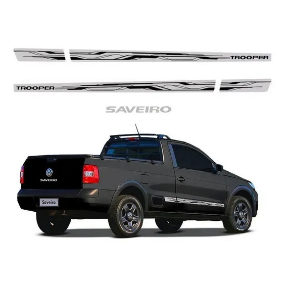 Kit Adesivo Faixa Para Volkswagen Saveiro Trooper 2013 14887 Cor PRATA Foto 1