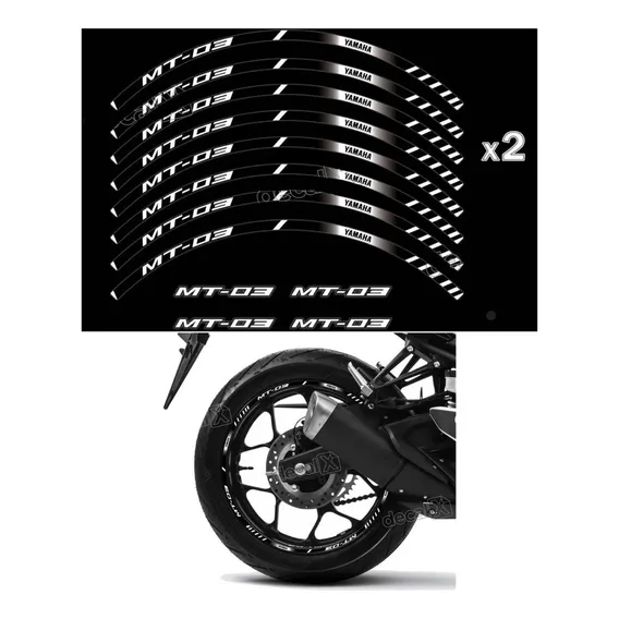 Kit Adesivo Friso Refletivo Roda Moto Yamaha Mt 03 Fri48 Cor Adesivo Emblema Gráfico Mt 03 Friso Refletivo Tricolor Foto 1