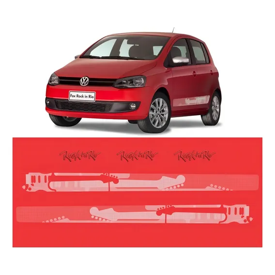 Kit Adesivo Lateral Volkswagen Fox Rock In Rio 2014 Vermelho Foto 1