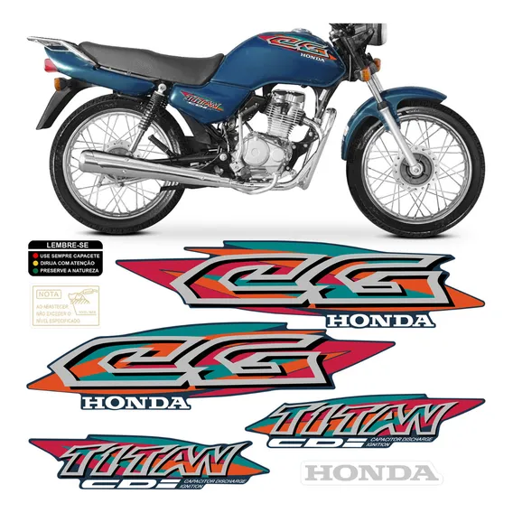 Kit Adesivo Tanque Honda Cg Titan 125 1999 Azul Perolizado Foto 1
