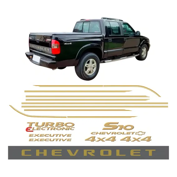Kit Adesivos Compatível S10 4x4 Turbo Executive Dourado R563 Foto 1