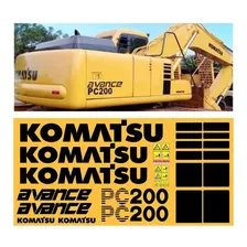 Kit Adesivos Escavadeira Komatsu Pc200 Avance + Etiqueta Mk Cor PRETO BRILHO Foto mini 1