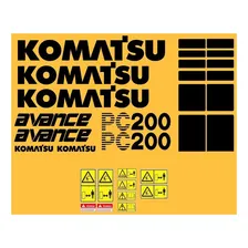Kit Adesivos Escavadeira Komatsu Pc200 Avance + Etiqueta Mk Cor PRETO BRILHO Foto mini 2