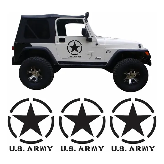 Kit Adesivos Estrela Militar U.s. Army Jeep Willys Cherokee Renegade Ad44 Cor Preto Foto 1