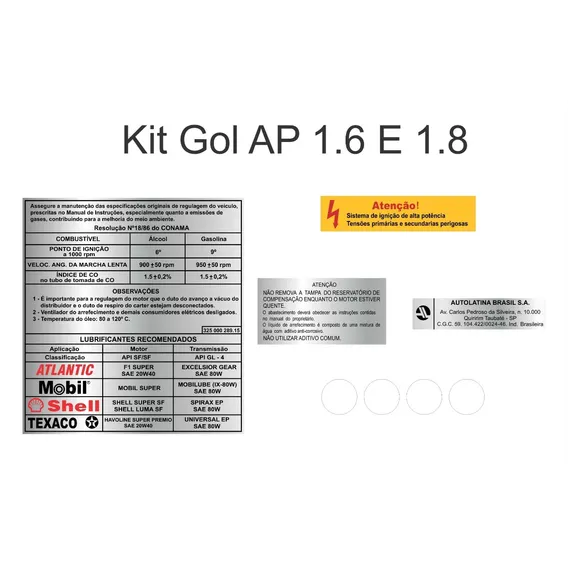 Kit Adesivos Etiquetas Motor Gol Quadrado 1991 À 1995 Foto 1