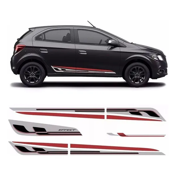 Kit Adesivos Faixa Lateral Cap么 Traseira Para Effect Onix 2014 2015 2016 Preto Sportinox Foto 1