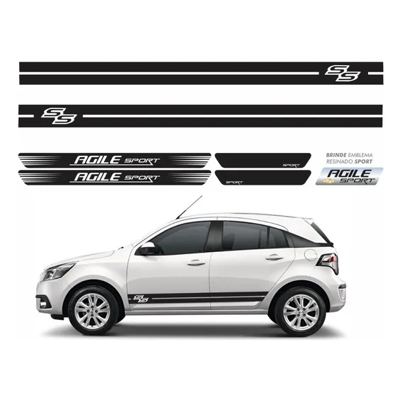 Kit Adesivos Faixa Soleira Para Chevrolet Agile Sport Cor Preto Foto 1