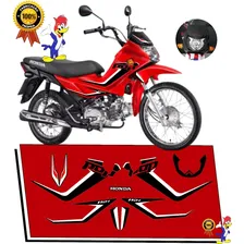 Kit Adesivos Faixas Pop 110i Completa Cores Personalizadas Cor Moto Vermelha Preto e Branco Foto mini 2