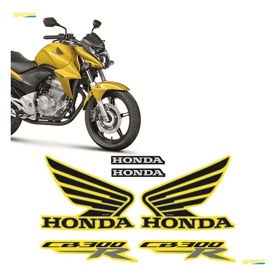 Kit Adesivos Honda Cb 300r 2013 Moto Amarela Emblemas Asa Foto 1