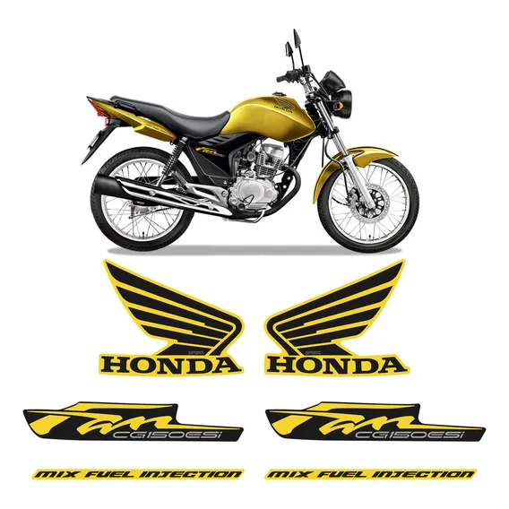 Kit Adesivos Para Cg Fan 150 Esi 2012 2013 Moto Amarela Sportinox Foto 1