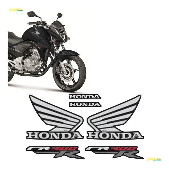 Kit Adesivos Para Honda Cb 300r 2013 Moto Preta Emblemas Asa Sportinox Foto 1