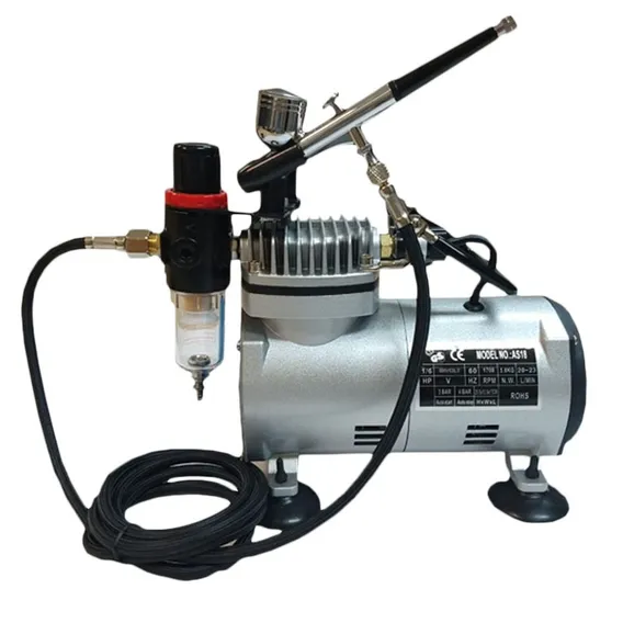 Kit Aerógrafo Compressor Bivolt Profissional + Aerógrafo Bico 0.3mm Para Aeromodelismo, Airbrush, Barbeiro WWSoldas Foto 1