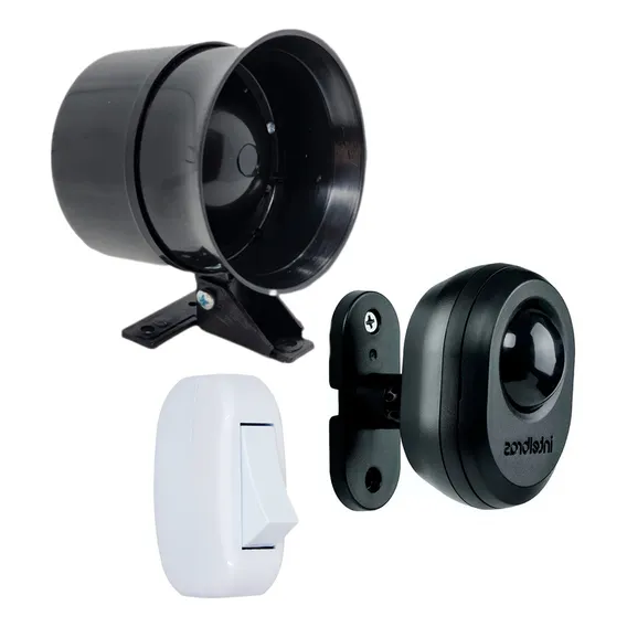 Kit Alarme C/ Sensor Movimento + Sirene Bivolt E Interruptor Foto 1