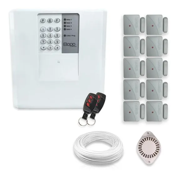 Kit Alarme Residencial Bopo 10 Magnéticos Sem Fio Discadora Foto 1