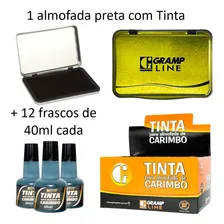 Kit Almofada De Carimbo + 12 Frascos De Tinta Carimbo 40ml Cor Preto Foto  mini 1