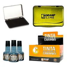 Kit Almofada De Carimbo + 12 Frascos De Tinta Carimbo 40ml Cor Preto Foto mini 1