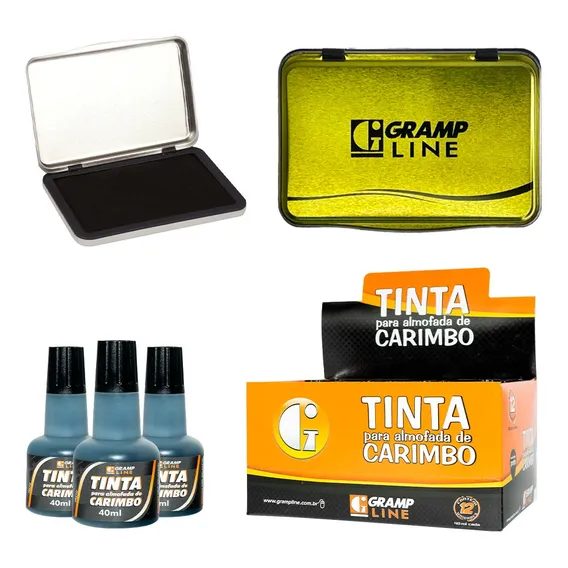 Kit Almofada De Carimbo + 12 Frascos De Tinta Carimbo 40ml Cor Preto Foto 1