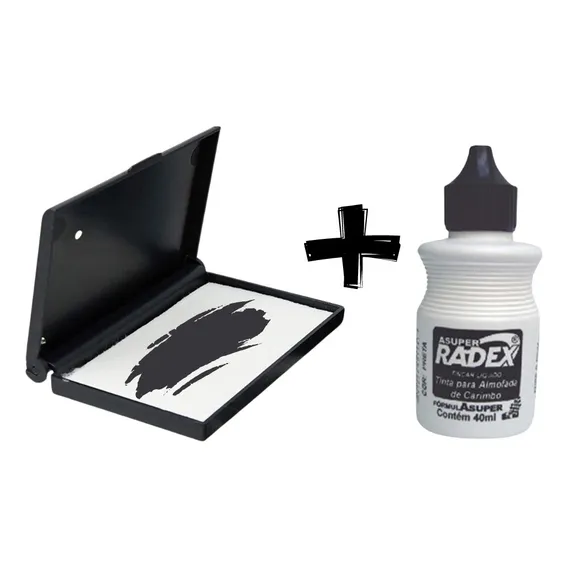 Kit Almofada Para Carimbos N 04 Grande + Tinta 40ml Preto Foto 1