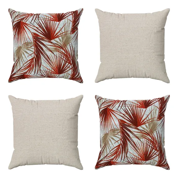 Kit Almofadas Decorativa Grandes 60x60 Folhas Vermelhas Luxo Cor Vermelho Foto 1
