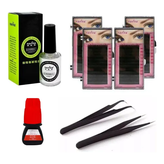 Kit Alongamento Cilios Fio Fio Postiços Removedor Cola Pinça Foto 1