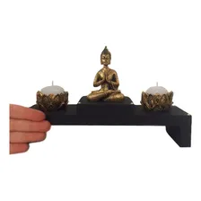 Kit Altar Castiçal Vela Buda Meditando Dourado Zen 17cm Foto mini  3