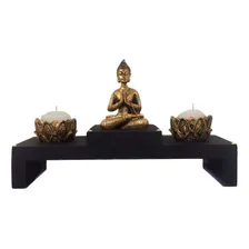 Kit Altar Castiçal Vela Buda Meditando Dourado Zen 17cm Foto  mini 1