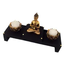 Kit Altar Castiçal Vela Buda Meditando Dourado Zen 17cm Foto mini 4