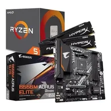 Kit Amd Ryzen 5 5500 + Gigabyte B550m Aorus Elite + 2x16gb Cor Preto Foto mini 1