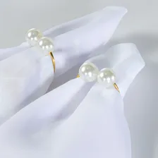 Kit Anel Para Guardanapos Pérola Duplo4cm X 3cmargoladourada Cor Dourado Foto mini 2