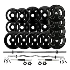 Kit Anilhas Embo. 80kg + Barras Maciça E Rosca E Suporte Foto mini 1