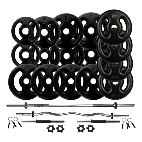 Kit Anilhas Embo. 80kg + Barras Maciça E Rosca E Suporte Foto 1