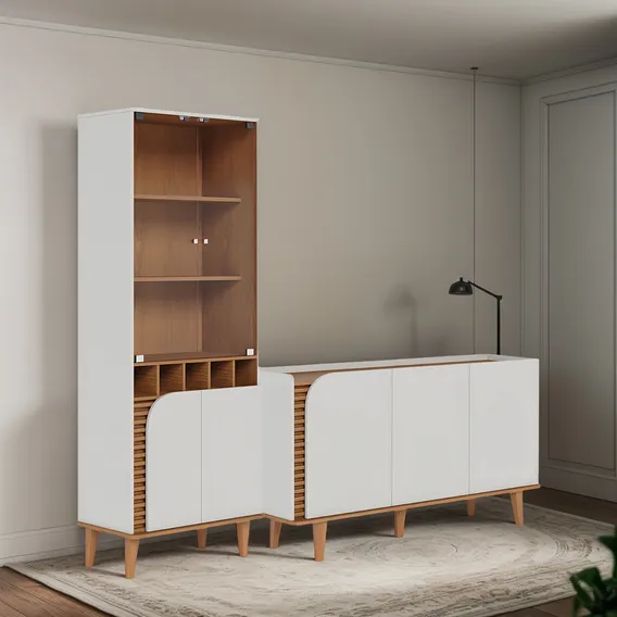 Kit Aparador Buffet Cristaleira Julia Off White Matte Freijó Foto 1