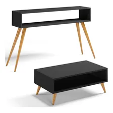 Kit Aparador Com Mesa De Centro Mônaco Pés Palito Preto Foto  mini 1