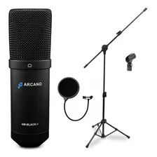 Kit Arcano Microfone Am-black-1 + Am-f1 + Pedestal Pmv Cor Preto Foto  mini 1