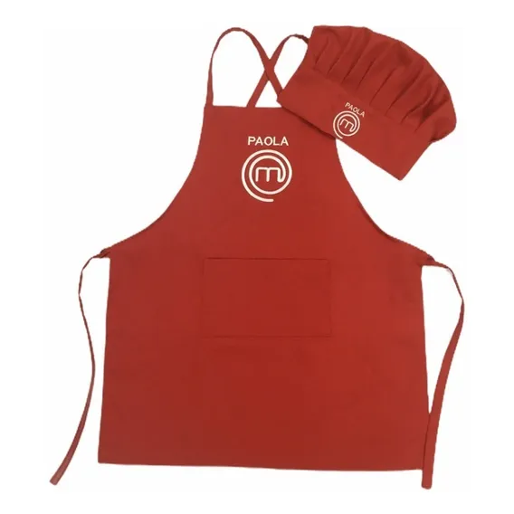 Kit Avental E Chapéu Infantil Chef Gourmet Gastronomia Cor Vermelho Foto 1