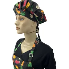 Kit Avental E Touca Feminina Estampado Com Legumes Algodao Foto mini 2