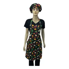 Kit Avental E Touca Feminina Estampado Com Legumes Algodao Foto mini 1