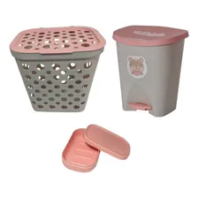 Kit Baby Menina Cesto Roupa Saboneteira Lixeira Infantil Cor Rosa Baby Bear Foto mini 1