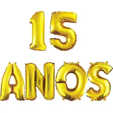 Kit Balão Metalizado 15 Anos Letra Número Festa Debutante Cor Dourado Foto  mini 1