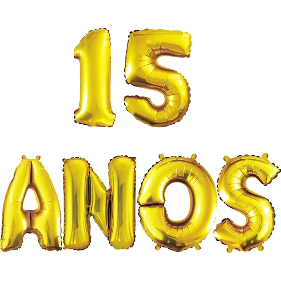 Kit Balão Metalizado 15 Anos Letra Número Festa Debutante Cor Dourado Foto 1