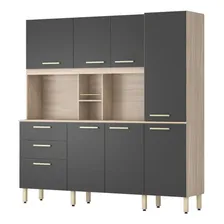 Kit Balcão Armário Cozinha Compacta 8 Portas Marrom Cinza Foto mini 3