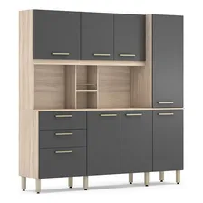 Kit Balcão Armário Cozinha Compacta 8 Portas Marrom Cinza Foto mini 2