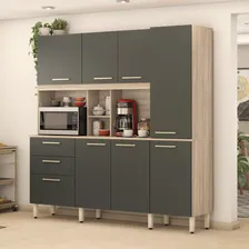 Kit Balcão Armário Cozinha Compacta 8 Portas Marrom Cinza Foto mini 1