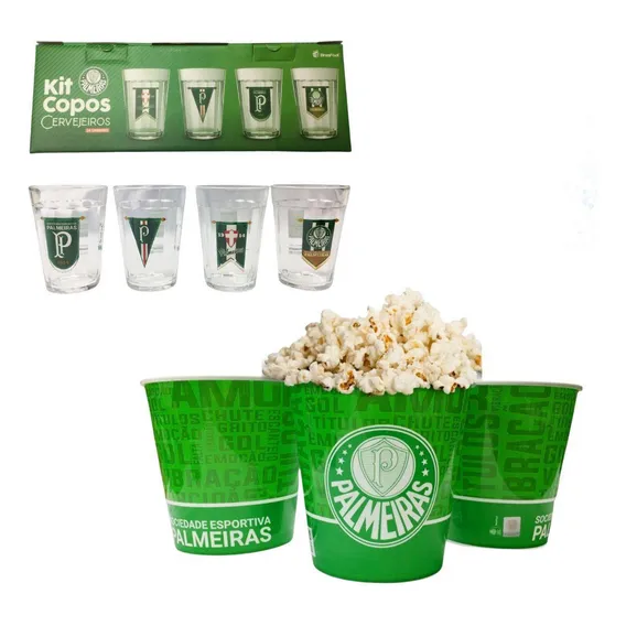 Kit Balde Pipoca Verde 2,5l + 4un Copo Americano Cerveja Foto 1