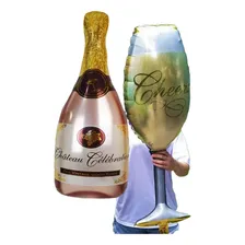 Kit Balão Reveillon Taça De Champanhe + Garrafa 40 Polegadas Cor Dourada Taça Champanhe Foto  mini 1