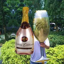 Kit Balão Reveillon Taça De Champanhe + Garrafa 40 Polegadas Cor Dourada Taça Champanhe Foto mini  3