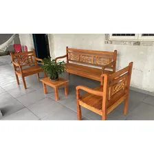 Kit Bancos Madeira Maciça 5 Lugares + Mesa De Centro Cor Marrom Foto mini 4
