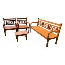Kit Bancos Madeira Maciça 5 Lugares + Mesa De Centro Cor Marrom Foto mini 1